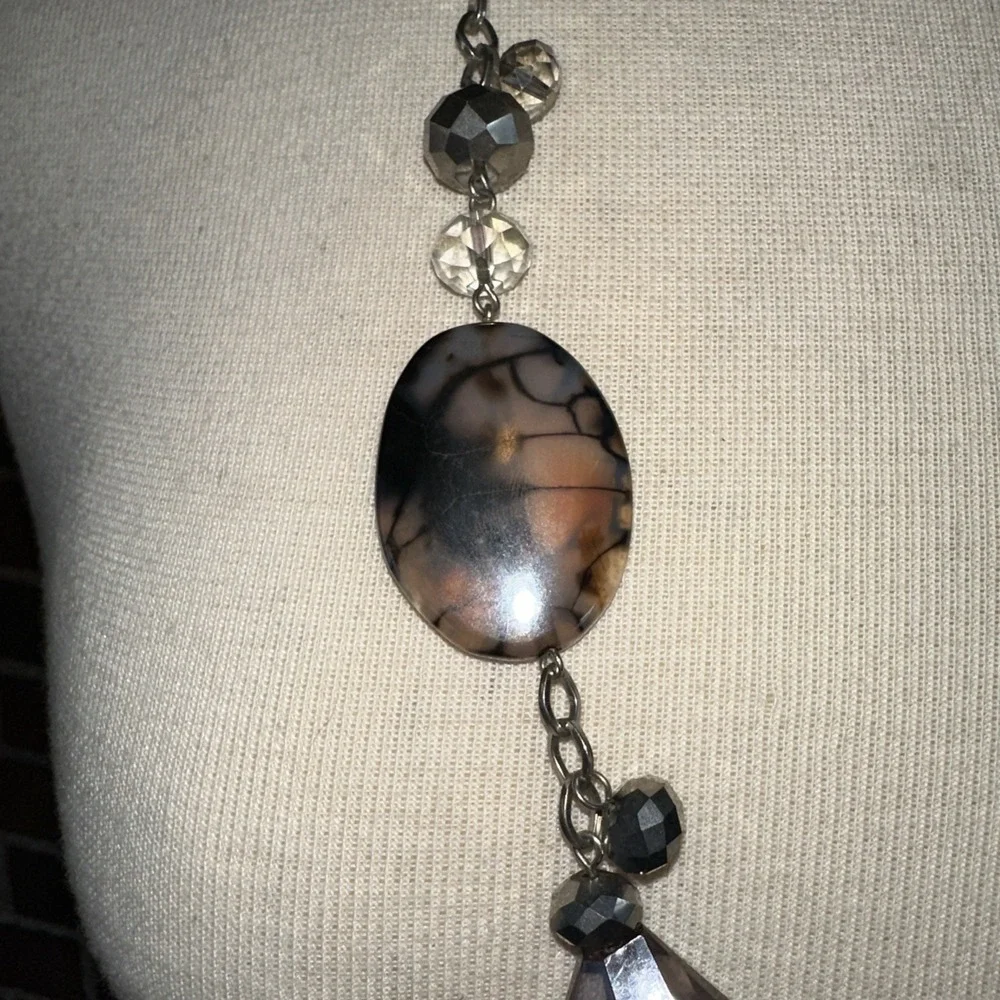 Cookie Lee Beaded Necklace Women OS Grey Silver Good Long Agate Style Mixed